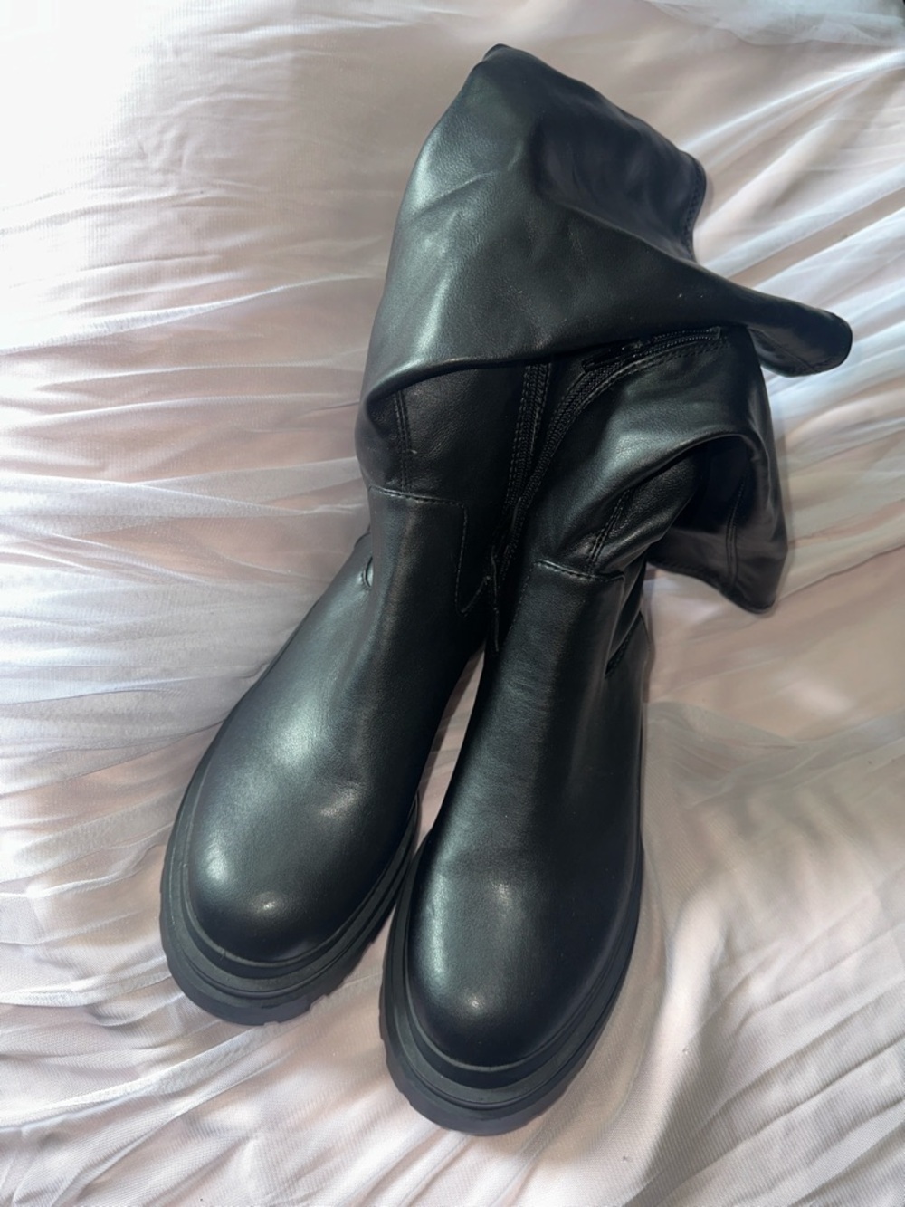 Aldo Black Chunky Ribbed-Sole Knee Boots